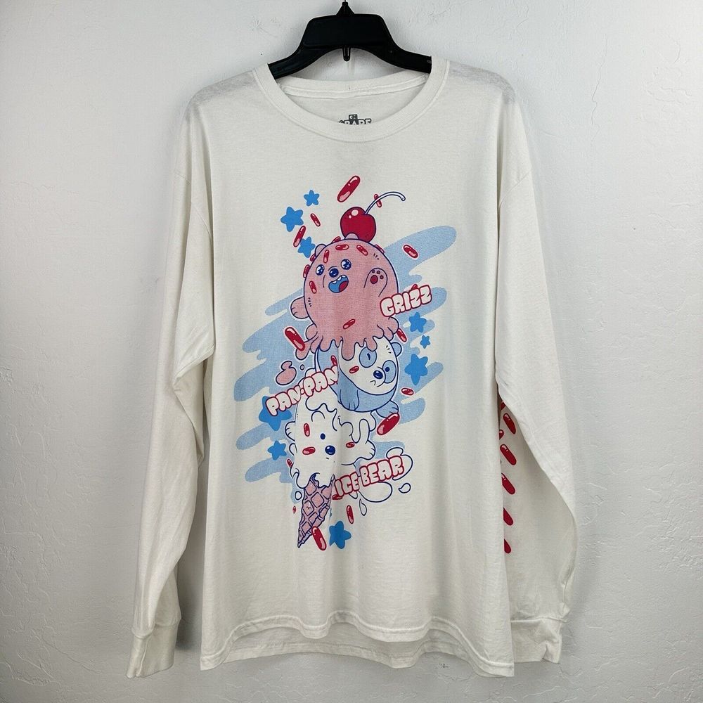 We Bare Bears‎ T-Shirt Mens Large White Grizz Ice Bear Cartoon TV Series Cute